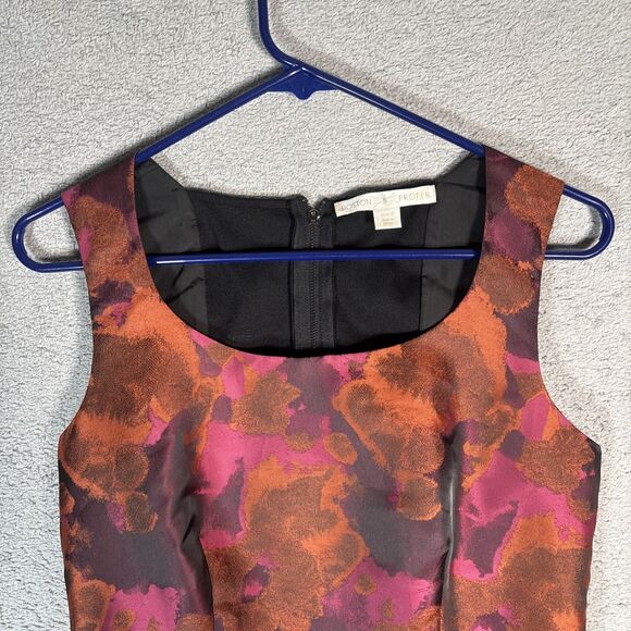 Boston Proper Peplum Top Women Size 8 Abstract Pink Orange Water Color Artsy Y2K - Picture 2 of 14